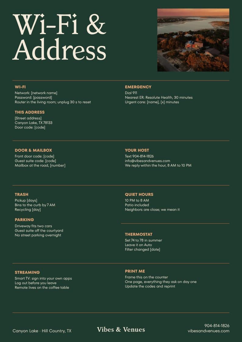 Canyon Lake look: Wi-Fi & address sign