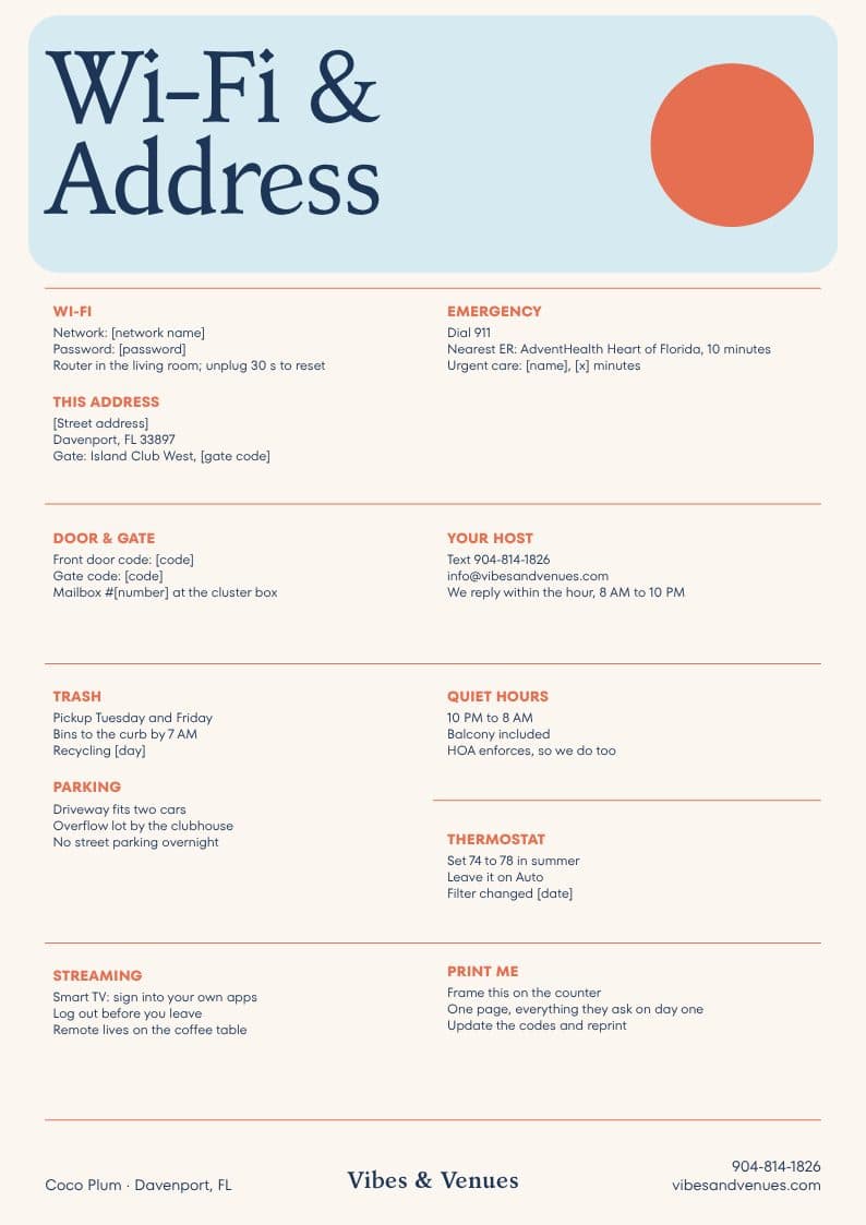Coco Plum look: Wi-Fi & address sign