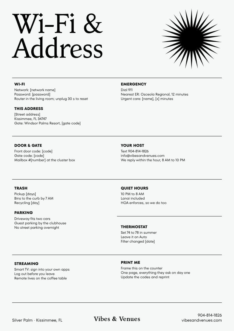 Silver Palm look: Wi-Fi & address sign